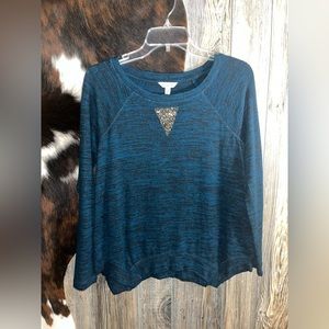 Juicy Couture size small dark teal blue with black glam detail on neckline